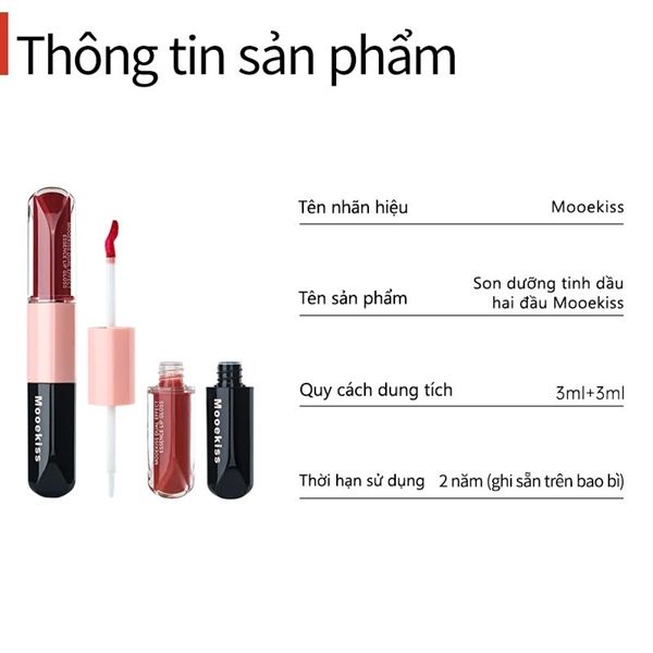 Son Mooekiss 2 Đầu Kem Lì + Dưỡng Bóng dưỡng môi tạo hiệu ứng tráng gương #D03