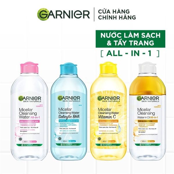 Nước tẩy trang Garnier SkinActive dành cho da nhạy cảm màu hồng
