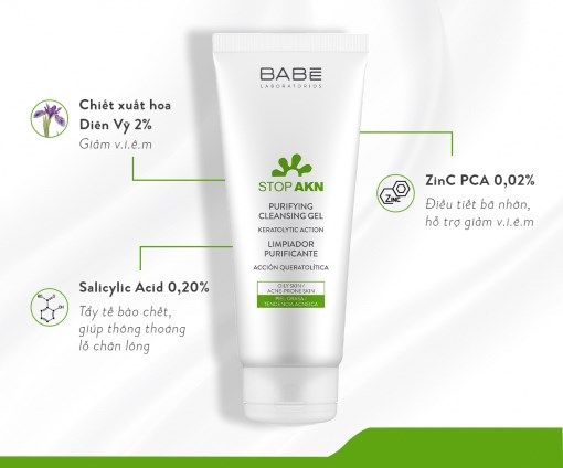 Sữa rửa mặt BABE Stop AKN Purifying Cleansing Gel cho da dầu mụn