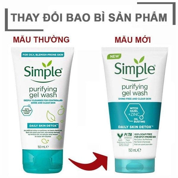 Sữa Rửa Mặt Kiềm Dầu Ngừa Mụn Simple Purifying Gel Wash 150Ml