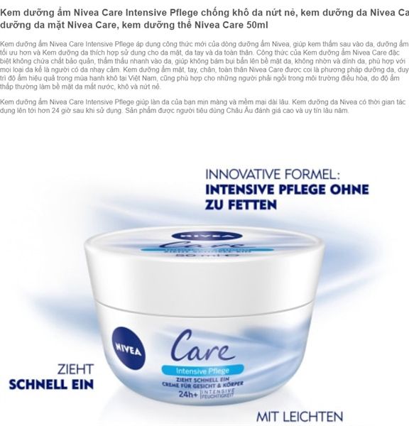 Kem Dưỡng Ẩm Nivea Care đức, 200 ml