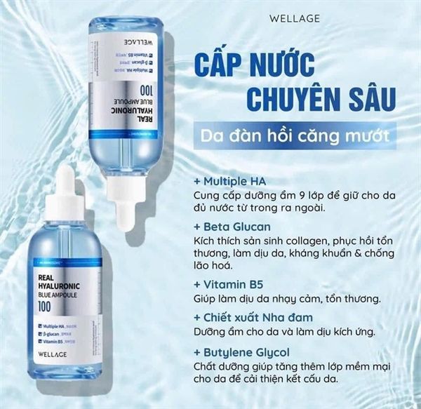 Serum cấp nước phục hồi da WELLAGE Real Hyaluronic Blue Ampoule