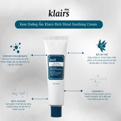 Kem Dưỡng Ẩm Klairs Dành Cho Da Khô nhạy cảm Rich Moist Soothing Cream