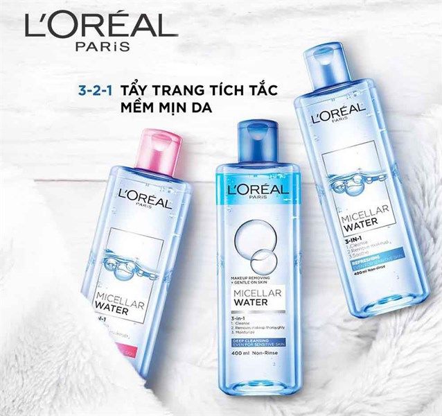 Nước tẩy trang L’Oreal Paris 3-in-1 Micellar Water 400ml da khô