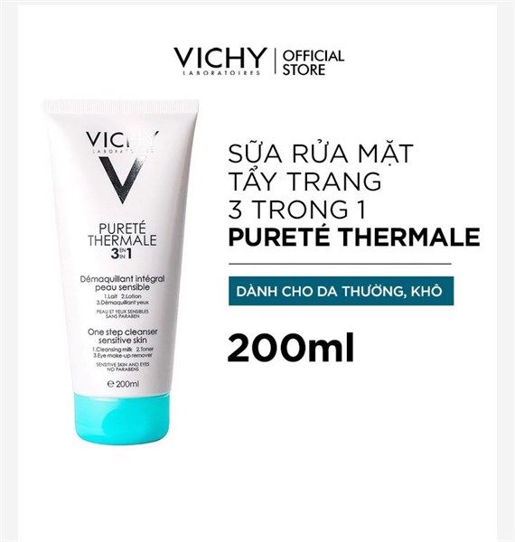 Sữa rửa mặt tẩy trang 3 tác dụng vichy purete thermale 3 in 1 200ml