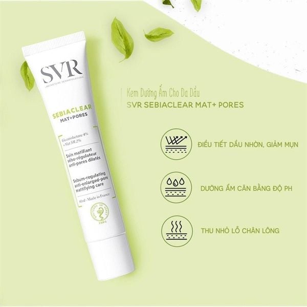 Kem Dưỡng SVR SEBIACLEAR Mat+Pores Kiềm Dầu, Se Khít Lỗ Chân Lông 40ml (Mới)