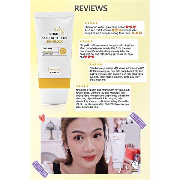 Kem chống nắng nâng tone Pekah skin protect UV sun block spf 50+ pa+++ 70ml