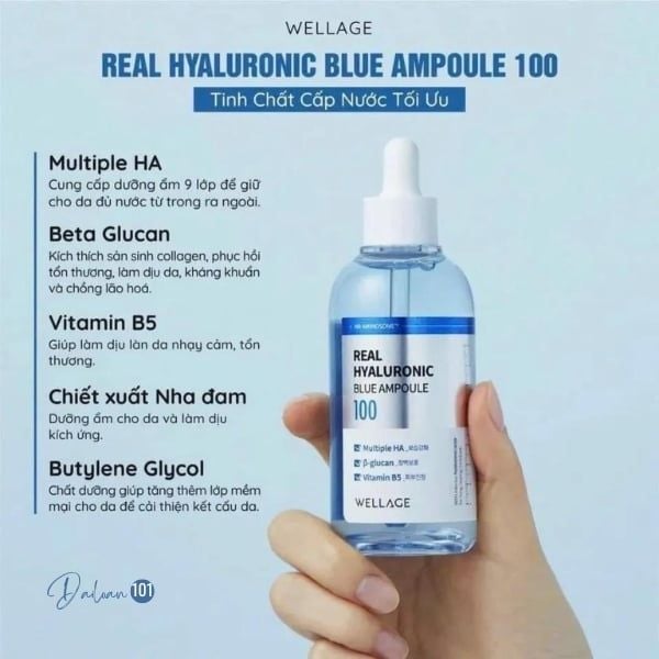 Serum cấp nước phục hồi da WELLAGE Real Hyaluronic Blue Ampoule