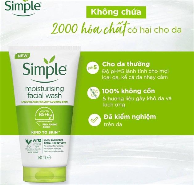Sữa Rửa Mặt Simple Dưỡng Ẩm Cho Da Khỏe Và Mịn Màng 150ml