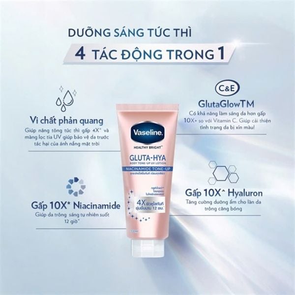 Dưỡng thể nâng tone Vaseline Healthy Bright Gluta-Hya Body Tone-Up UV Lotion 4X 330ml