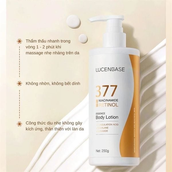 Dưỡng thể trắng da body Lucenbase 377 Niacinamide +retinol essence lotion