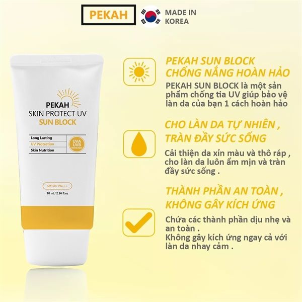 Kem chống nắng nâng tone Pekah skin protect UV sun block spf 50+ pa+++ 70ml