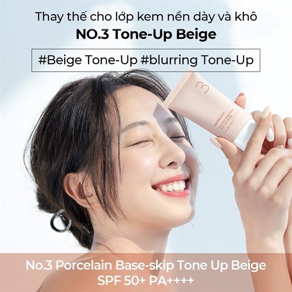 Kem Chống Nắng makeup Numbuzin Porcelain Base Skip Tone Up Beige