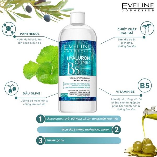 Nước Tẩy Trang Eveline Hyaluronic Clinic B5 500ml