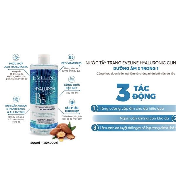 Nước Tẩy Trang Eveline Hyaluronic Clinic B5 500ml