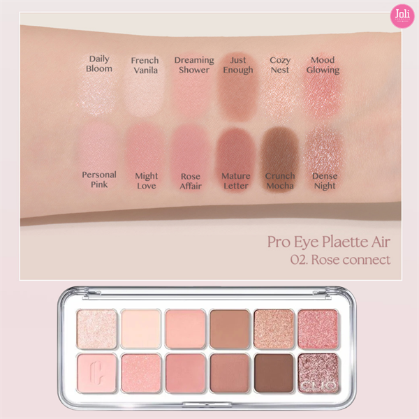 Bảng Phấn mắt 12ô Clio pro eye palette air #02-rose connect