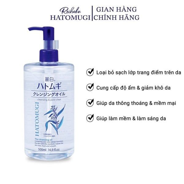 Dầu Tẩy Trang Hatomugi Ý Dĩ Dưỡng Ẩm, Làm Sáng Da 500ml