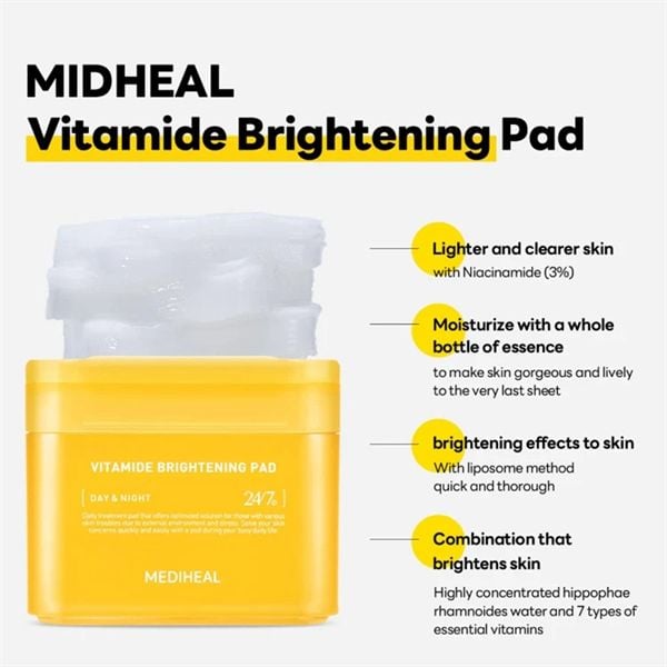 Toner Pad Mediheal làm sáng và đều màu da vitamide brightening Blemish Pad 100 Miếng