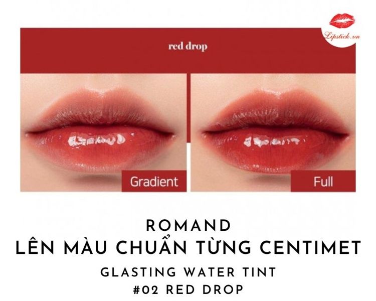 Son tint bóng ROMAND GLASTING water tint #02 red drop đỏ nâu