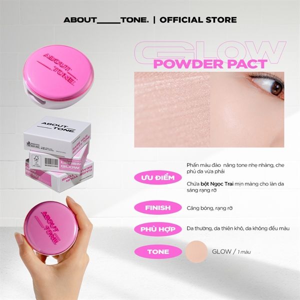 Phấn phủ thuần chay About Tone glow powder pact #hồng