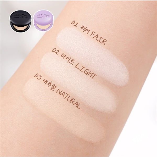 Phấn phủ thuần chay About Tone air fit powder pact #tím-02