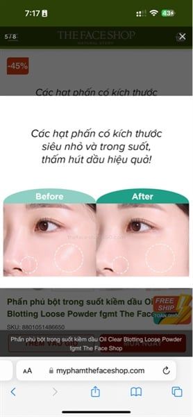 Phấn phủ bột trong suốt kiềm dầu Oil Clear Blotting Loose Powder fgmt The Face Shop