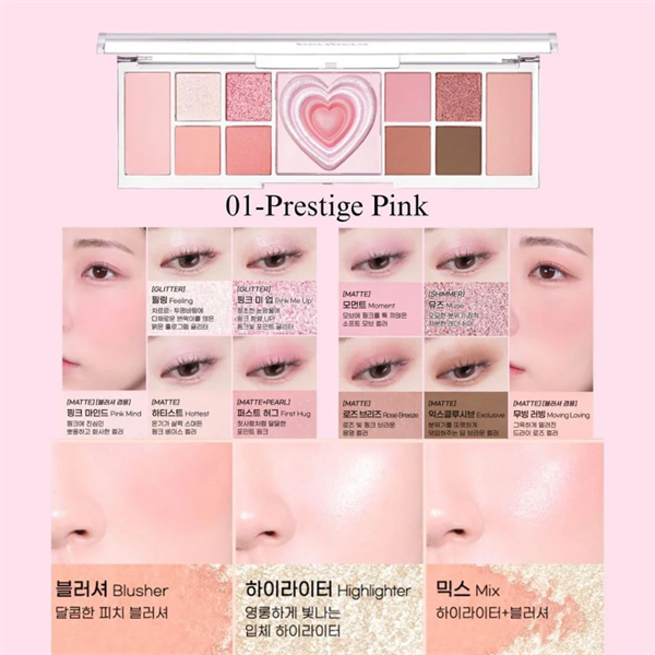 Bảng Phấn Mắt trái tim Peripera All Take Mood Like Palette #01-prestige pink