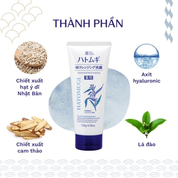 Sữa rửa mặt ý dĩ dưỡng ẩm sáng da Hatomugi Cleansing and Facial Washing 130g