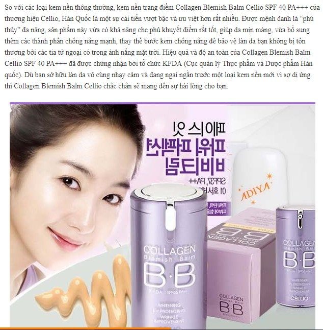 Kem Nền BB Collagen Blemish Balm Cellio SPF40 PA+++ 40ml