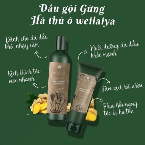 [mua 1 tặng 1 ]Cặp Dầu Gội Xả Gừng Hà Thủ Ô Weilaiya chính hãng Hỗ Trợ Ngăn Rụng, Kích Mọc Tóc Chính Hãng da khô