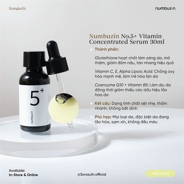 tinh chất trắng da mờ thâm Numbuzin No.5+ Vitamin Concentrated Serum 30ml