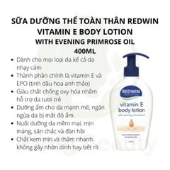 Dưỡng thể vitamin E body lotion Redwin 400ml (Vòi)