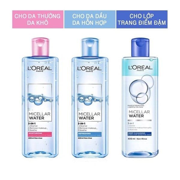 Nước tẩy trang L’Oreal Paris 3-in-1 Micellar Water 400ml da dầu