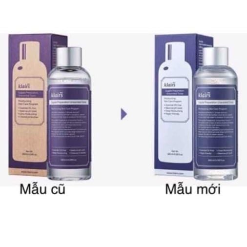 Nước Hoa Hồng Không Mùi Dưỡng Ẩm, Làm Dịu Da Klairs Supple Preparation Unscented Toner 180ml