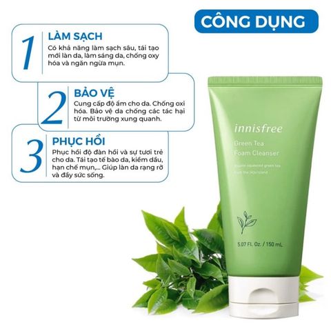 Sữa Rửa Mặt Chiết Xuất Trà Xanh Sáng Da Innisfrees Hàn Quốc Green Tea Foam Cleanser 150ml