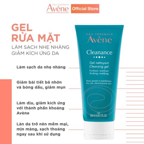 Sữa Rửa Mặt Dạng Gel Dành Cho Da Dầu Mụn Avene Cleansing Gel 200ml