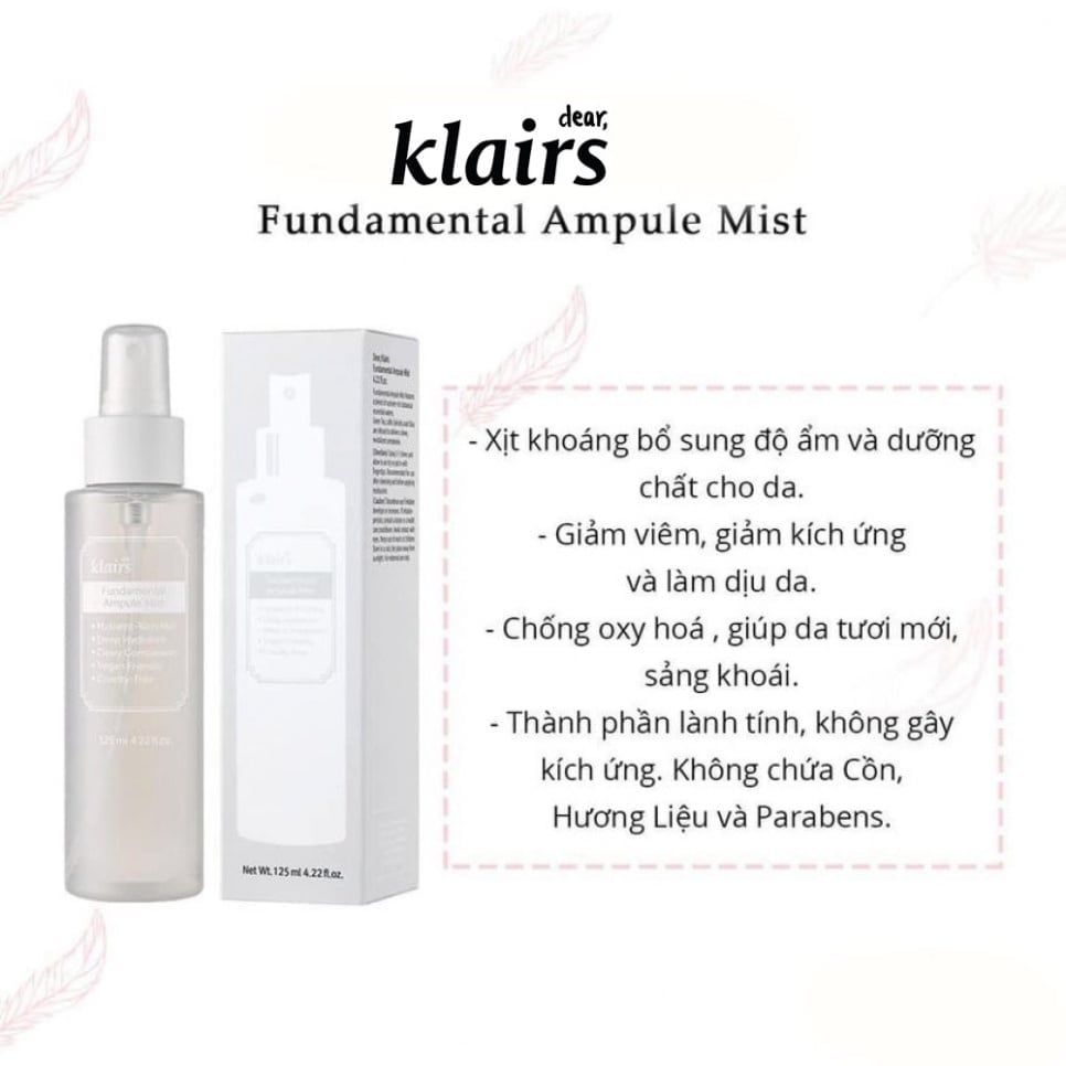 Xịt Khoáng Dưỡng Ẩm Làm Dịu Da Klairs Fundamental Ampoule Mist 125ml