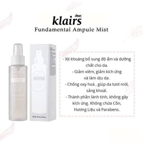 Xịt Khoáng Dưỡng Ẩm Làm Dịu Da Klairs Fundamental Ampoule Mist 125ml