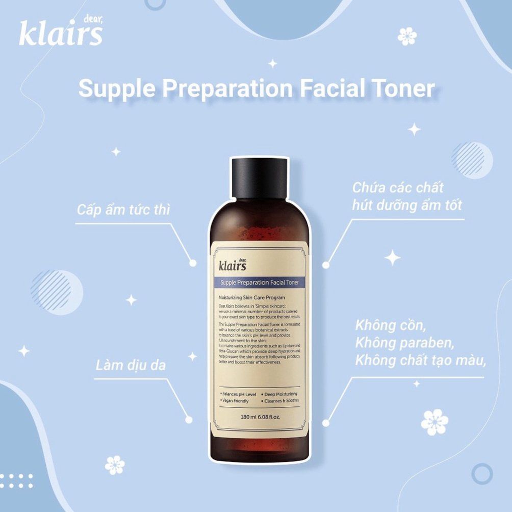 Nước Hoa Hồng Dưỡng Ẩm Se Khít Lỗ Chân Lông Klairs Supple Preparation Facial Toner 180ml