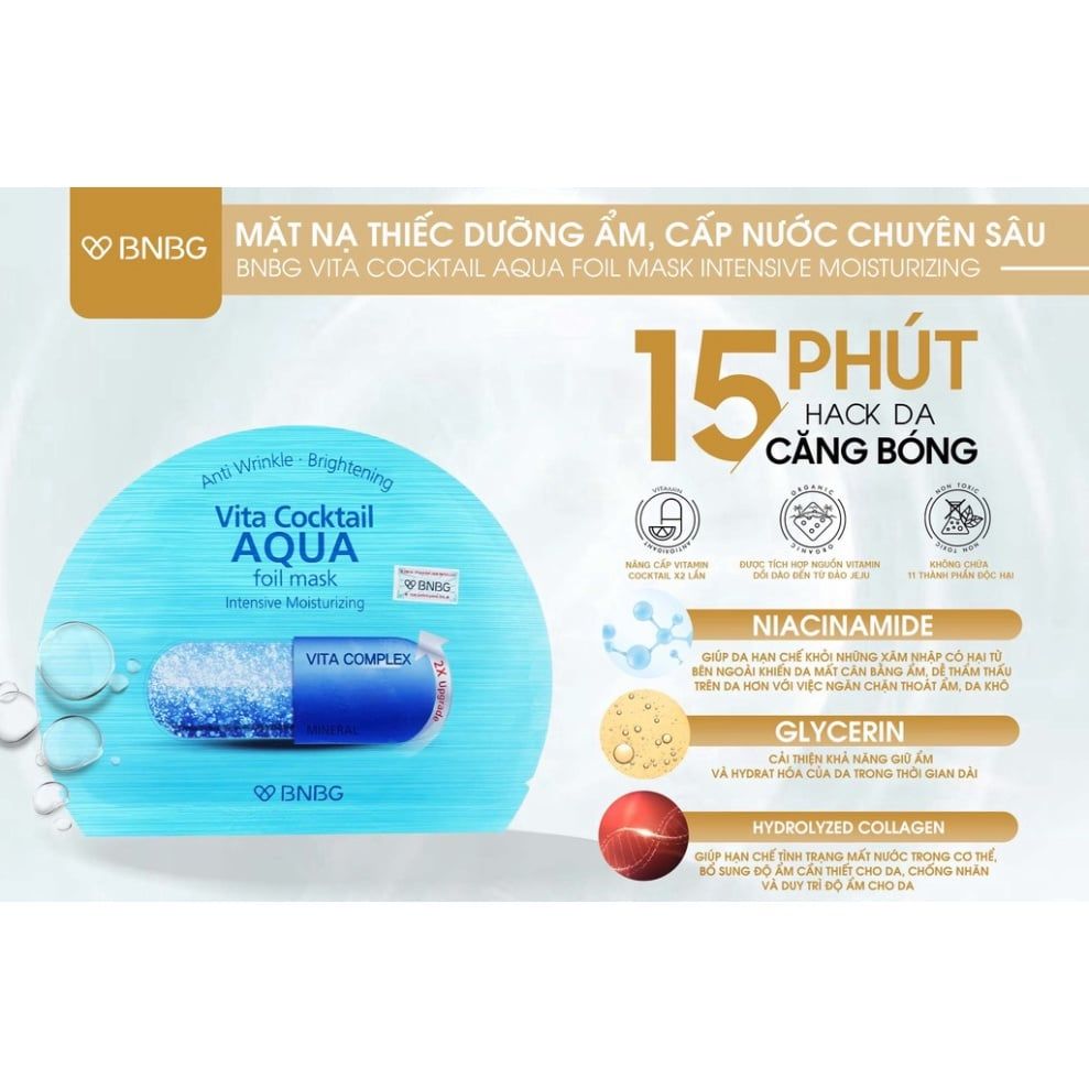 Mặt Nạ Dưỡng Ẩm Da Chuyên Sâu BNBG Vita Cocktail Aqua Foil Mask Intensive Moisturizing 30ml