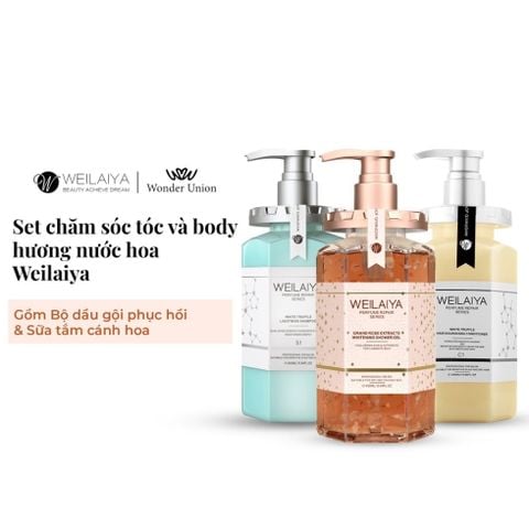 Bộ Sản Phẩm Chăm Sóc Tóc và Sữa Tắm Nước Hoa Trắng Da Toàn Thân Weilaiya 450ml