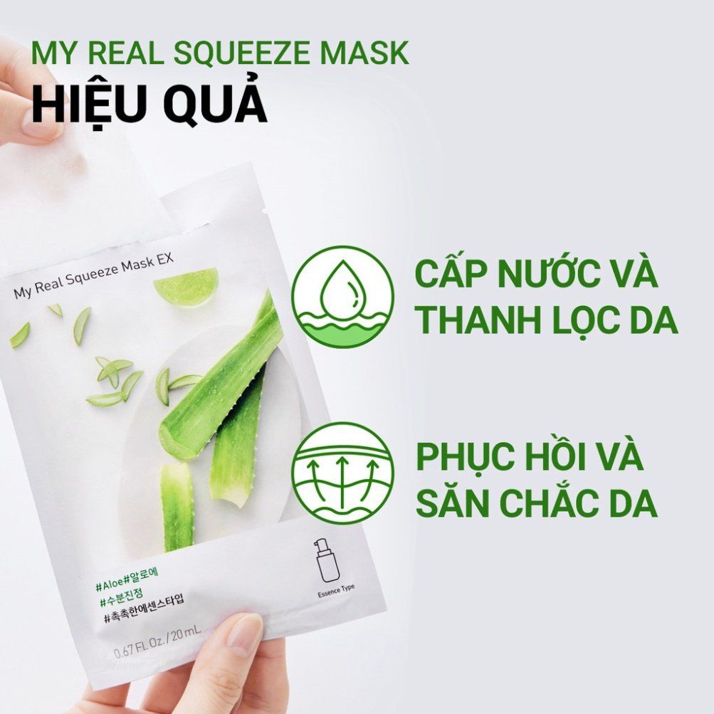Mặt nạ giấy dưỡng ẩm,dưỡng da Hàn Quốc innisfree My Real Squeeze Mask 20ml, đủ 18 vị - SANNY'S
