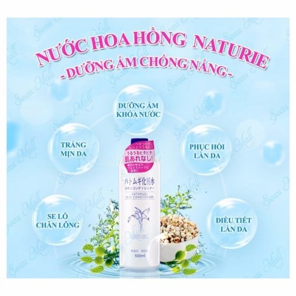 Nước Hoa Hồng Dưỡng Ẩm Chiết Xuất Ý Dĩ Naturie Hatomugi Skin Conditioner 500ml