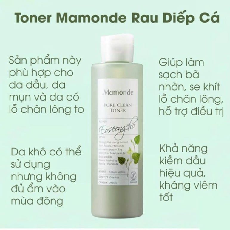 Nước Hoa Hồng Chiết Xuất Rau Diếp Cá Làm Sạch Dầu Ngăn Ngừa Mụn Mamonde Pore Clean 250ml
