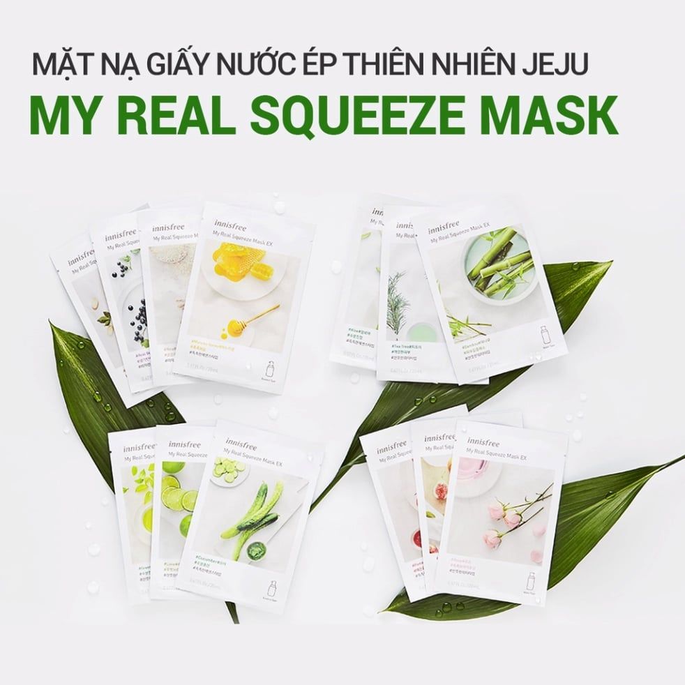 Mặt nạ giấy dưỡng ẩm,dưỡng da Hàn Quốc innisfree My Real Squeeze Mask 20ml, đủ 18 vị - SANNY'S