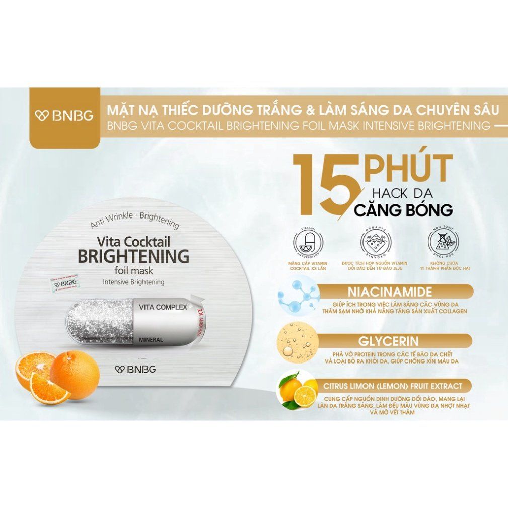 Mặt Nạ Dưỡng Sáng Da Chuyên Sâu BNBG Vita Cocktail Brightening Foil Mask Intensive Whitening 30ml