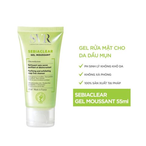 Sữa Rửa Mặt Dạng Gel Không Chứa Xà Phòng Dành Cho Da Dầu, Mụn SVR Sebiaclear Gel Moussant 55ml