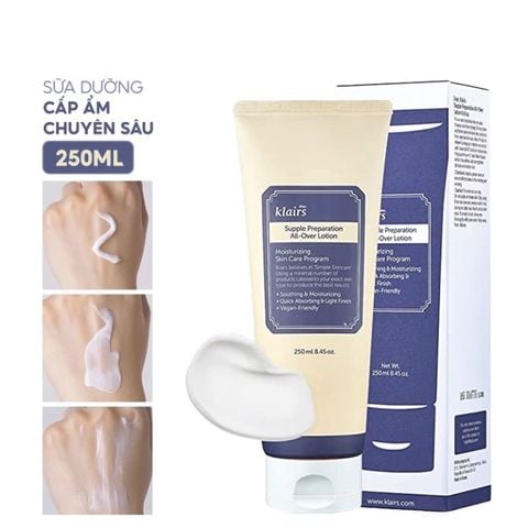 Kem Dưỡng Ẩm Dưỡng Da Chuyên Sâu Klairs Supple Preparation All-Over Lotion 250ml