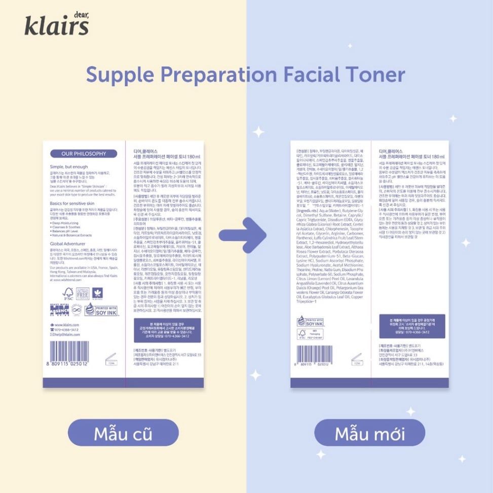 Nước Hoa Hồng Dưỡng Ẩm Se Khít Lỗ Chân Lông Klairs Supple Preparation Facial Toner 180ml