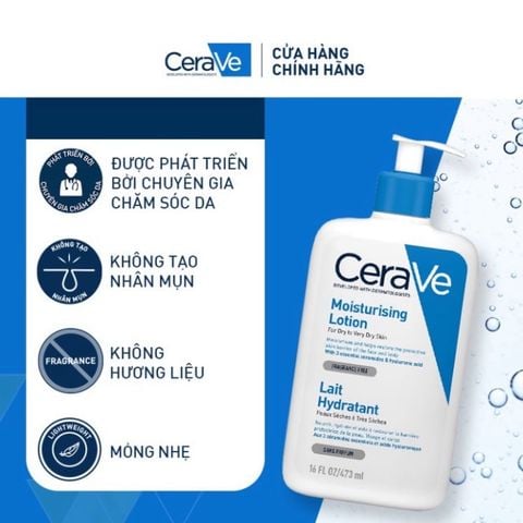 Bộ sữa dưỡng ẩm Cerave dành cho da khô (473ml) và sữa rửa mặt làm sạch sâu cho da dầu (20ml)